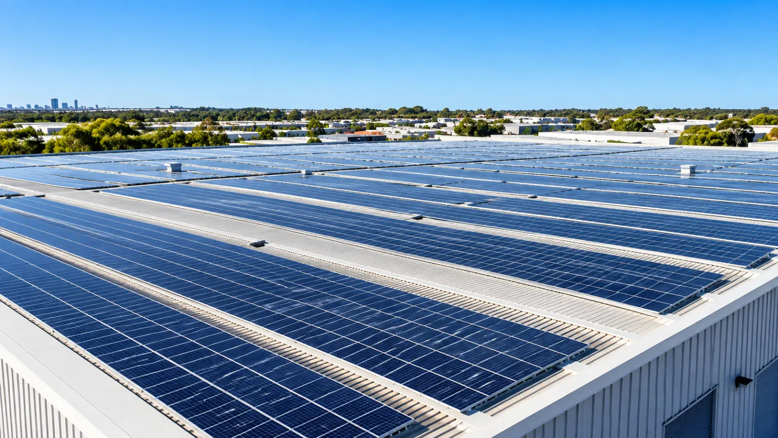Large solar array on a Perth warehouse roof