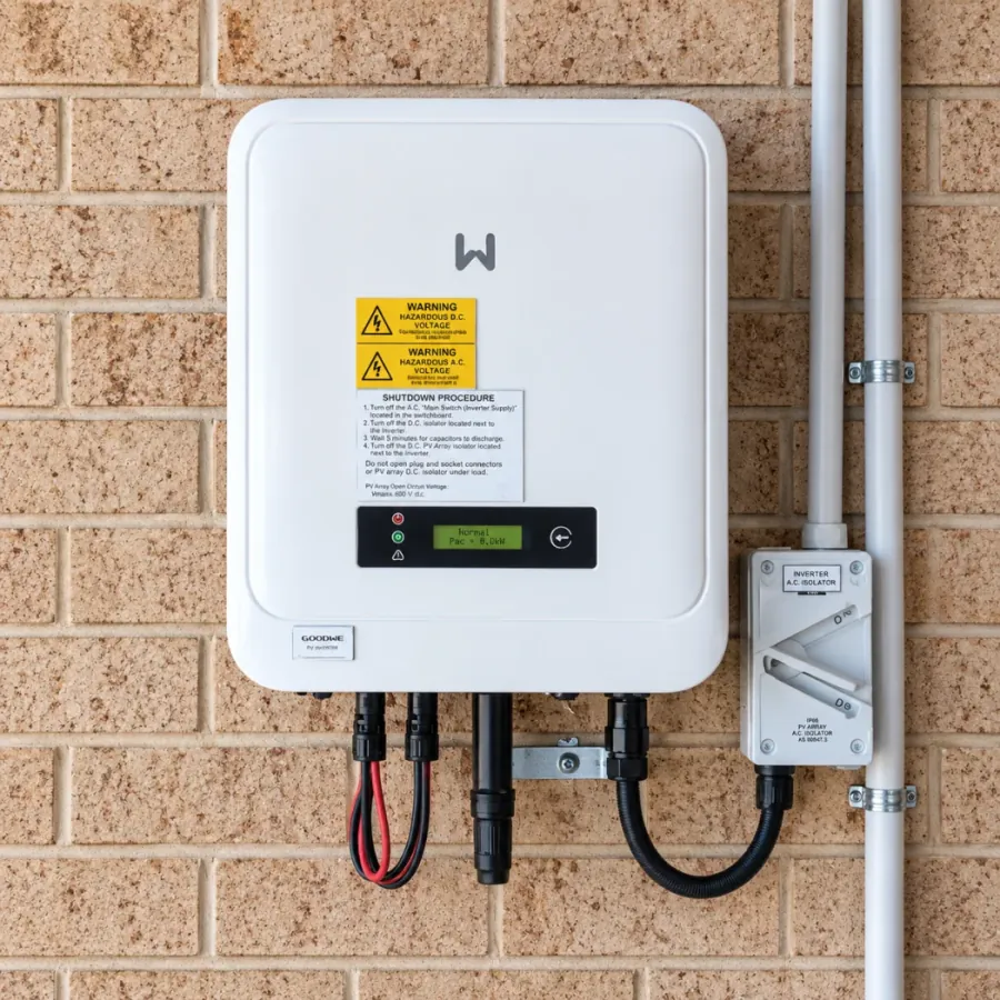 GoodWe inverter on a brick wall